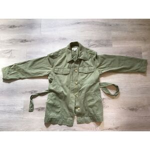 Free Assembly Women's Button Front Belted‎ Utility Jacket Olive Green Size 2XL